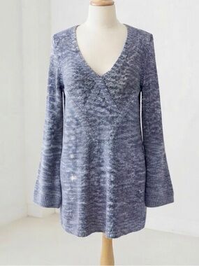 Parkhurst| Cozy Heathered Blue Medium Knit V-Neck Tunic Sweater Sz M